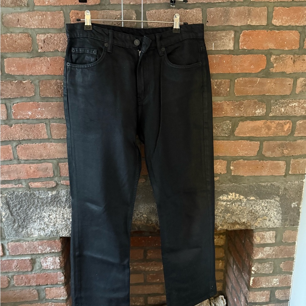 ZARA women black/leather jeans straight leg